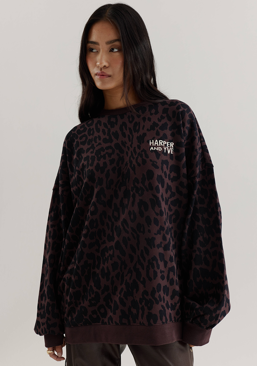 Harper & Yve Sweater Leopard AW25Y504 Donker bruin