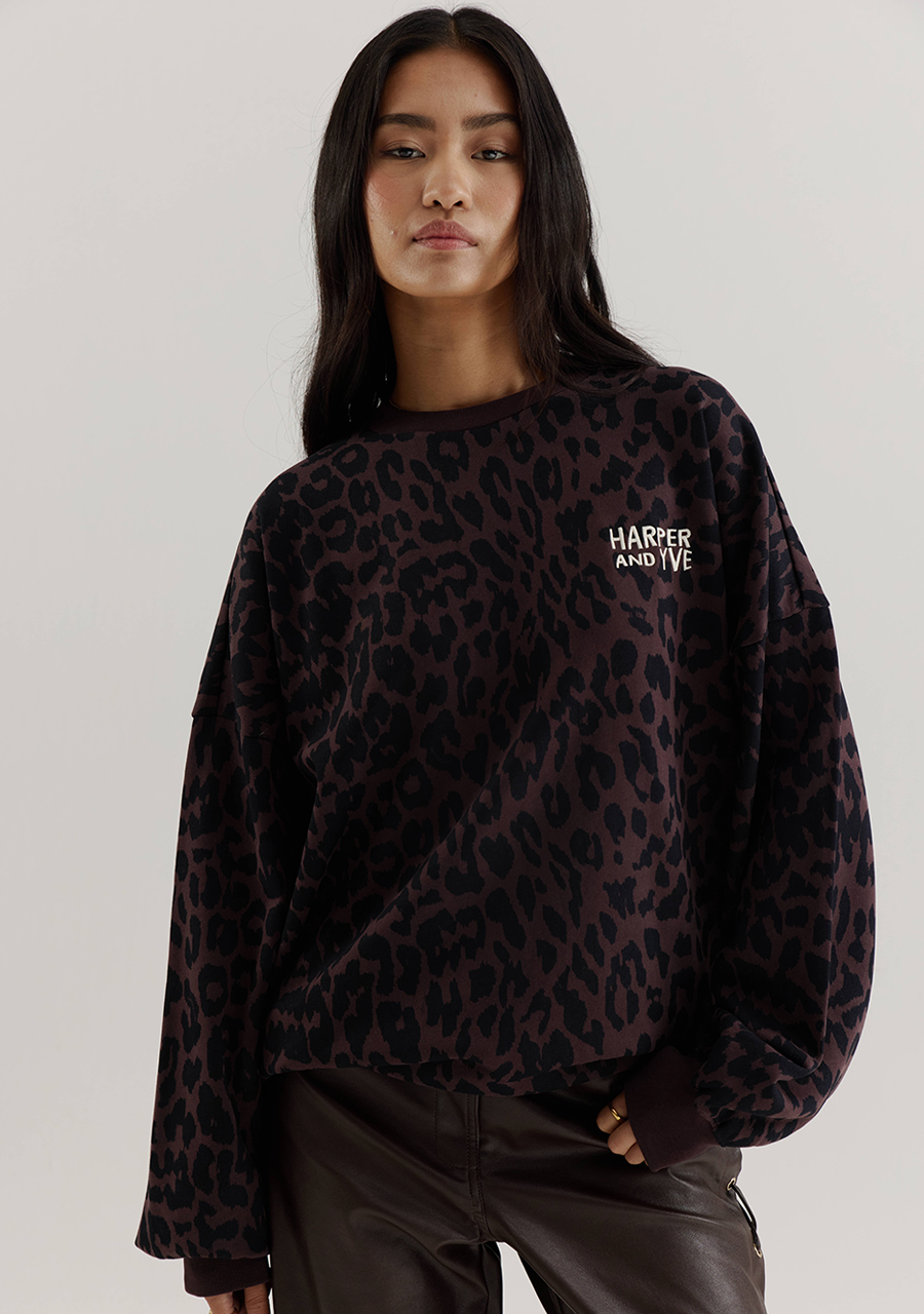 Harper & Yve Sweater Leopard AW25Y504 Donker bruin