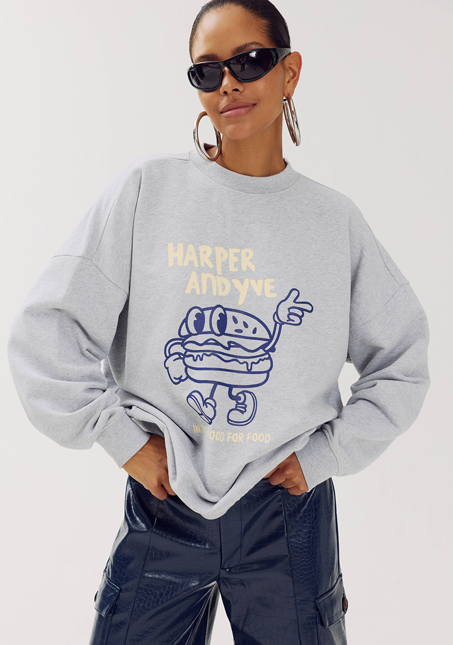 Harper & Yve Sweater Mood for food AW6Y507 Grijs