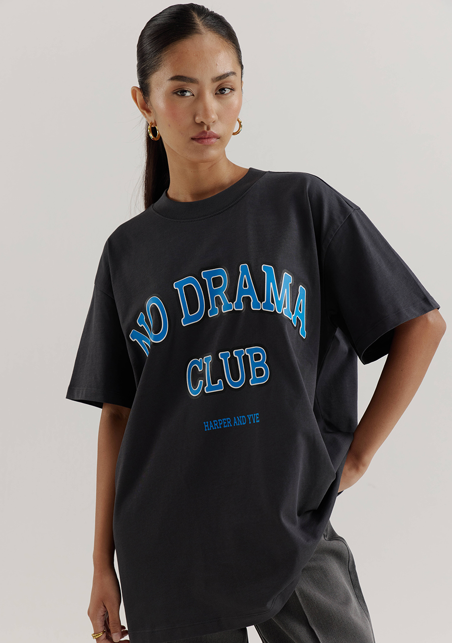 Harper & Yve T-shirt No drama club AW25Y307 Donker Grijs