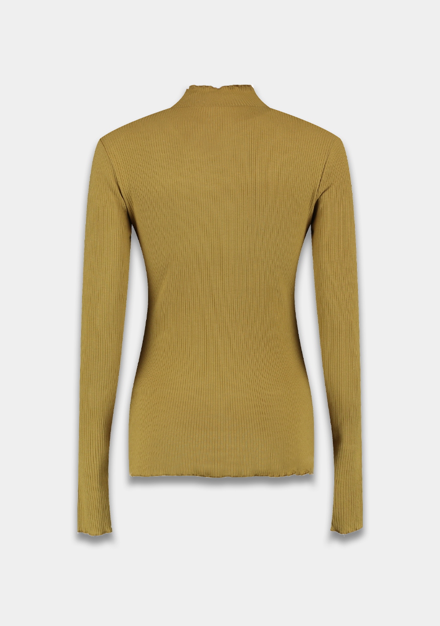 Harper & Yve T-shirt Yenn met col FW23P502 Midden bruin Harper & Yve T-shirt Yenn met col FW23P502 Midden bruin