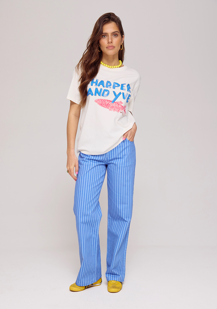 Harper & Yve T-shirt Pinkfish HS25Y306 Wolwit-ecru