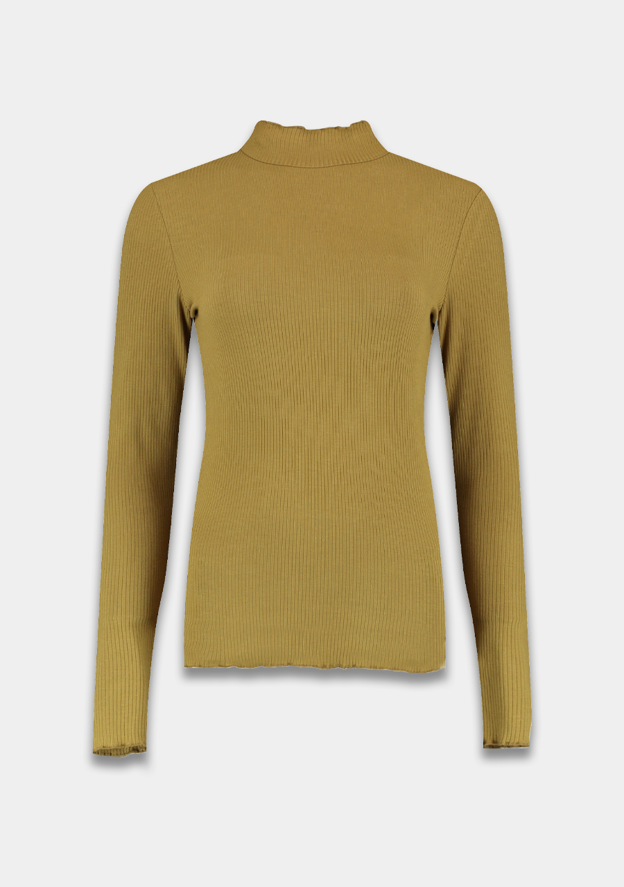 Harper & Yve T-shirt Yenn met col FW23P502 Midden bruin Harper & Yve T-shirt Yenn met col FW23P502 Midden bruin