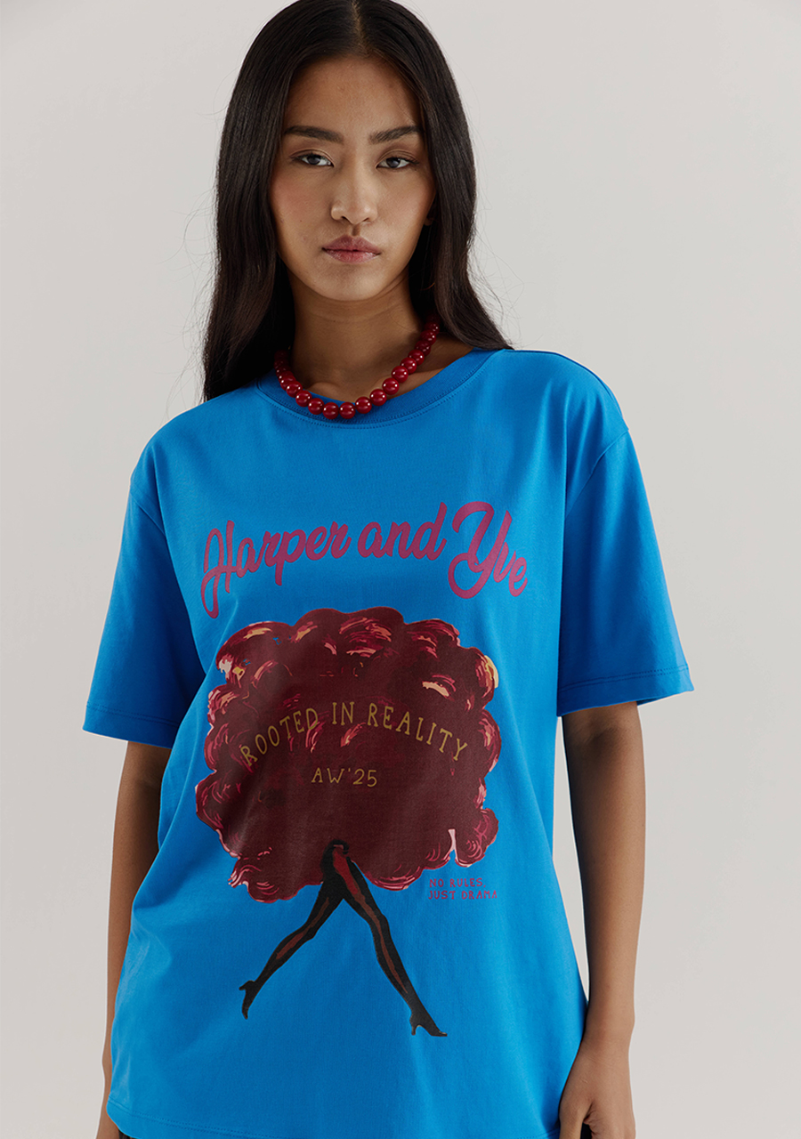 Harper & Yve T-Shirt Rooted in reality AW25Y305 Blauw