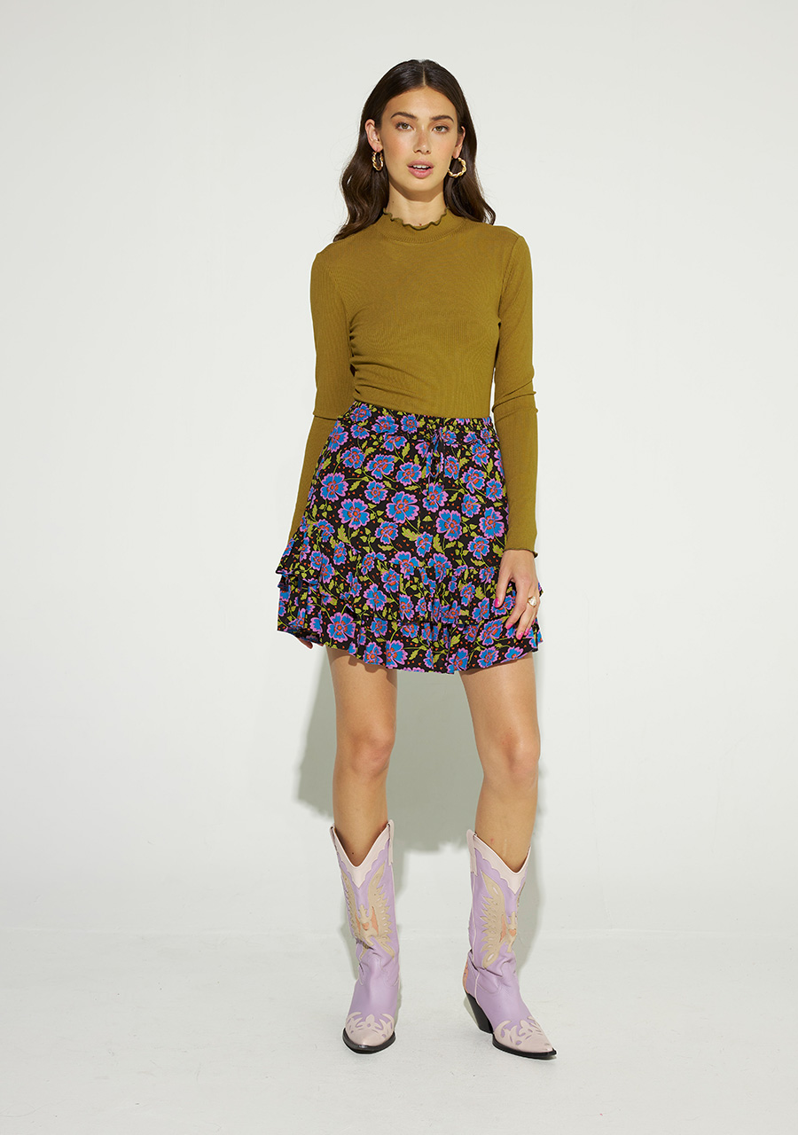 Harper & Yve T-shirt Yenn met col FW23P502 Midden bruin Harper & Yve T-shirt Yenn met col FW23P502 Midden bruin