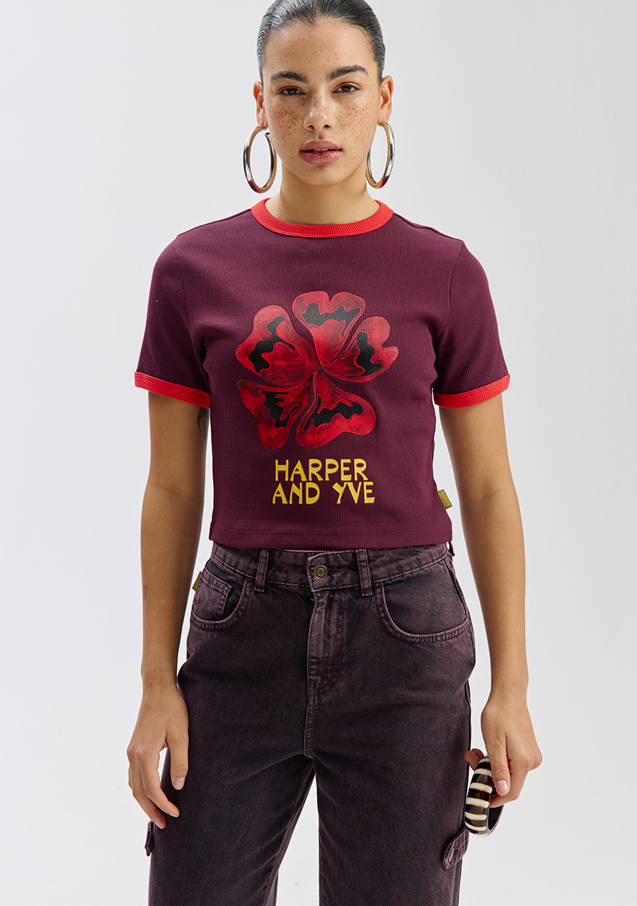 Harper & Yve T-shirt Desert flower SS6Y305 Donker Paars