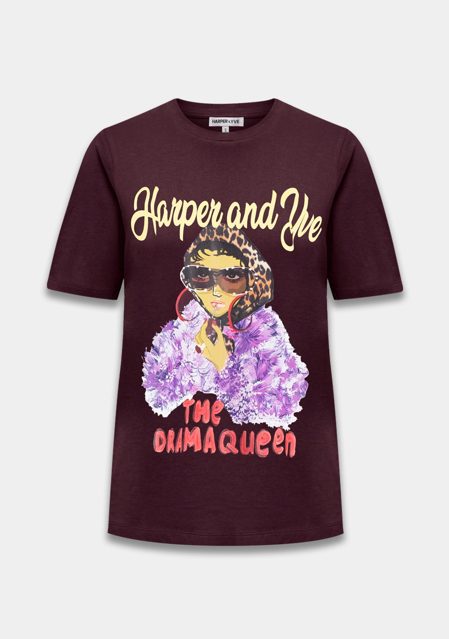 Harper & Yve T-shirt Dramaqueen AW25Y301 Donker bruin
