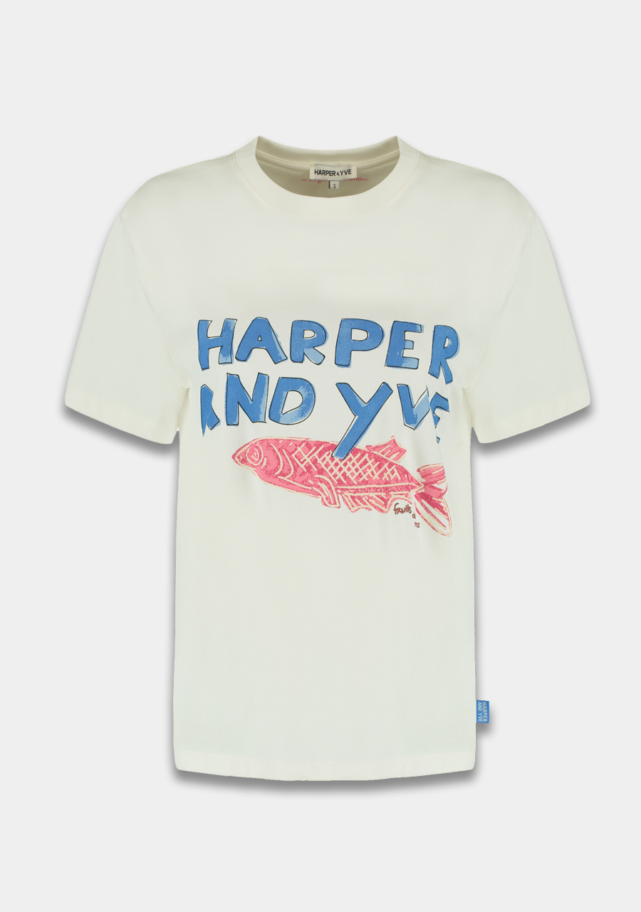 Harper & Yve T-shirt Pinkfish HS25Y306 Wolwit-ecru