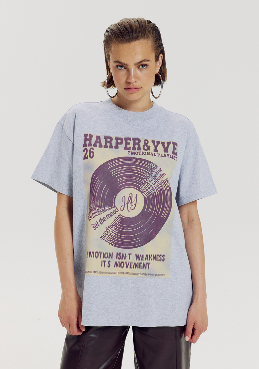 Harper & Yve T-shirt Playlist AW6Y305 Licht grijs