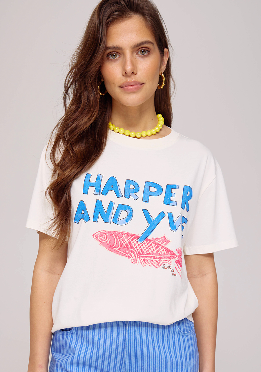 Harper & Yve T-shirt Pinkfish HS25Y306 Wolwit-ecru