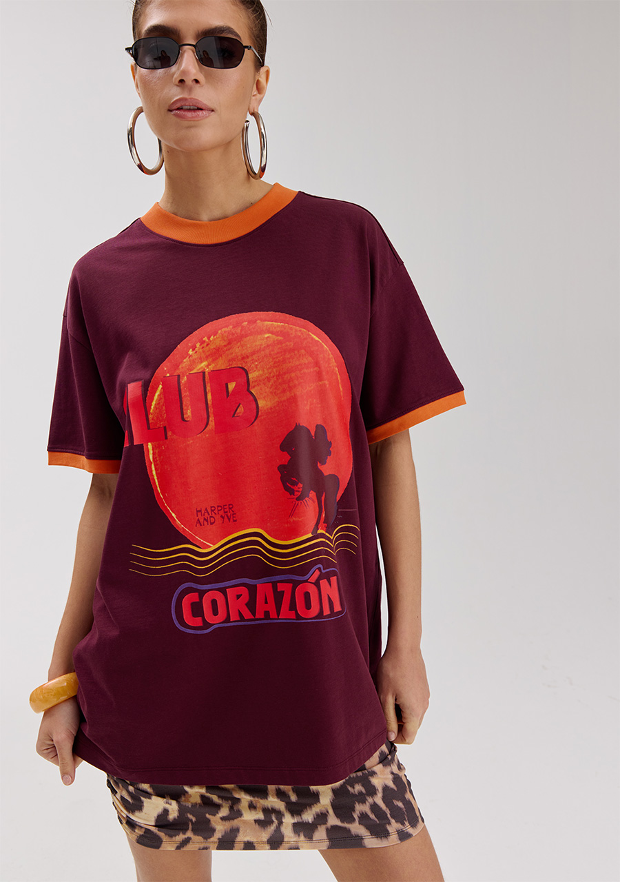 Harper & Yve T-shirt Club corazon SS6Y307 Donker Paars