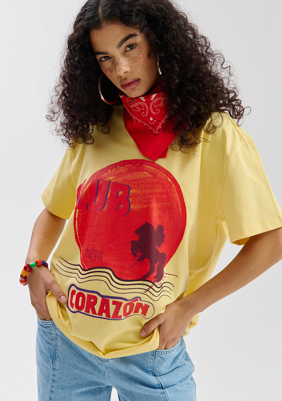 Harper & Yve T-shirt Club corazon SS6Y307 Licht geel