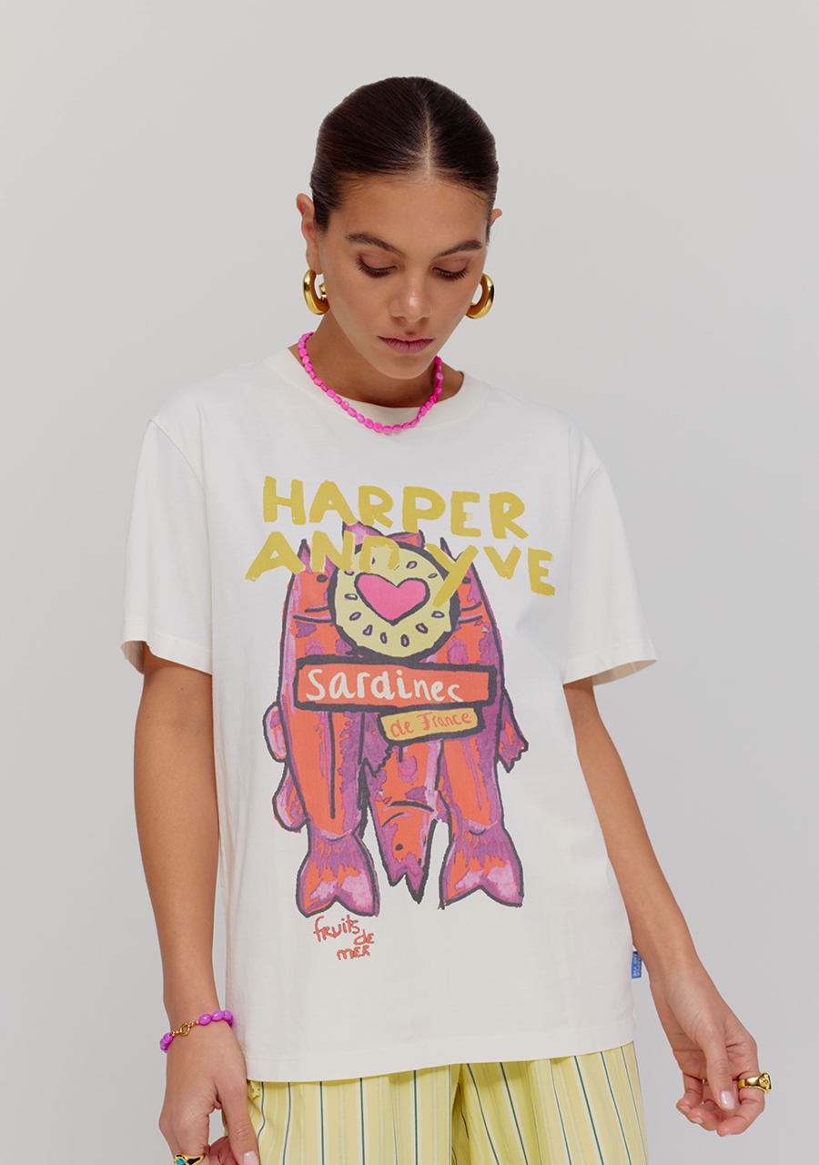 Harper & Yve T-shirt Sardines HS25Y308 Wolwit-ecru