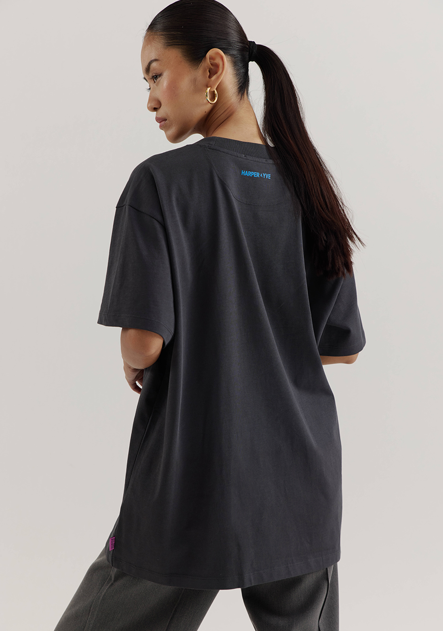 Harper & Yve T-shirt No drama club AW25Y307 Donker Grijs