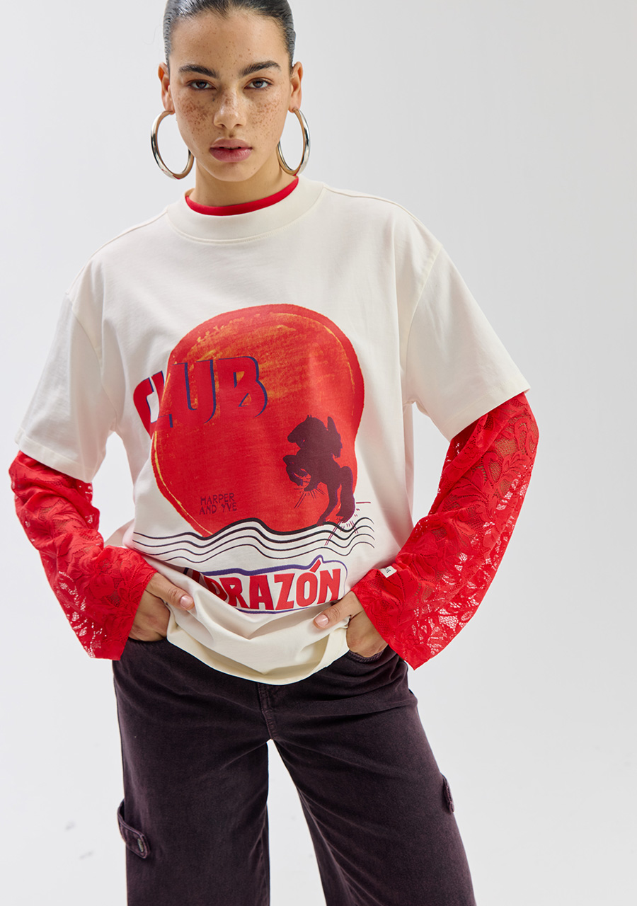 Harper & Yve T-shirt Club corazon SS6Y307 Ecru